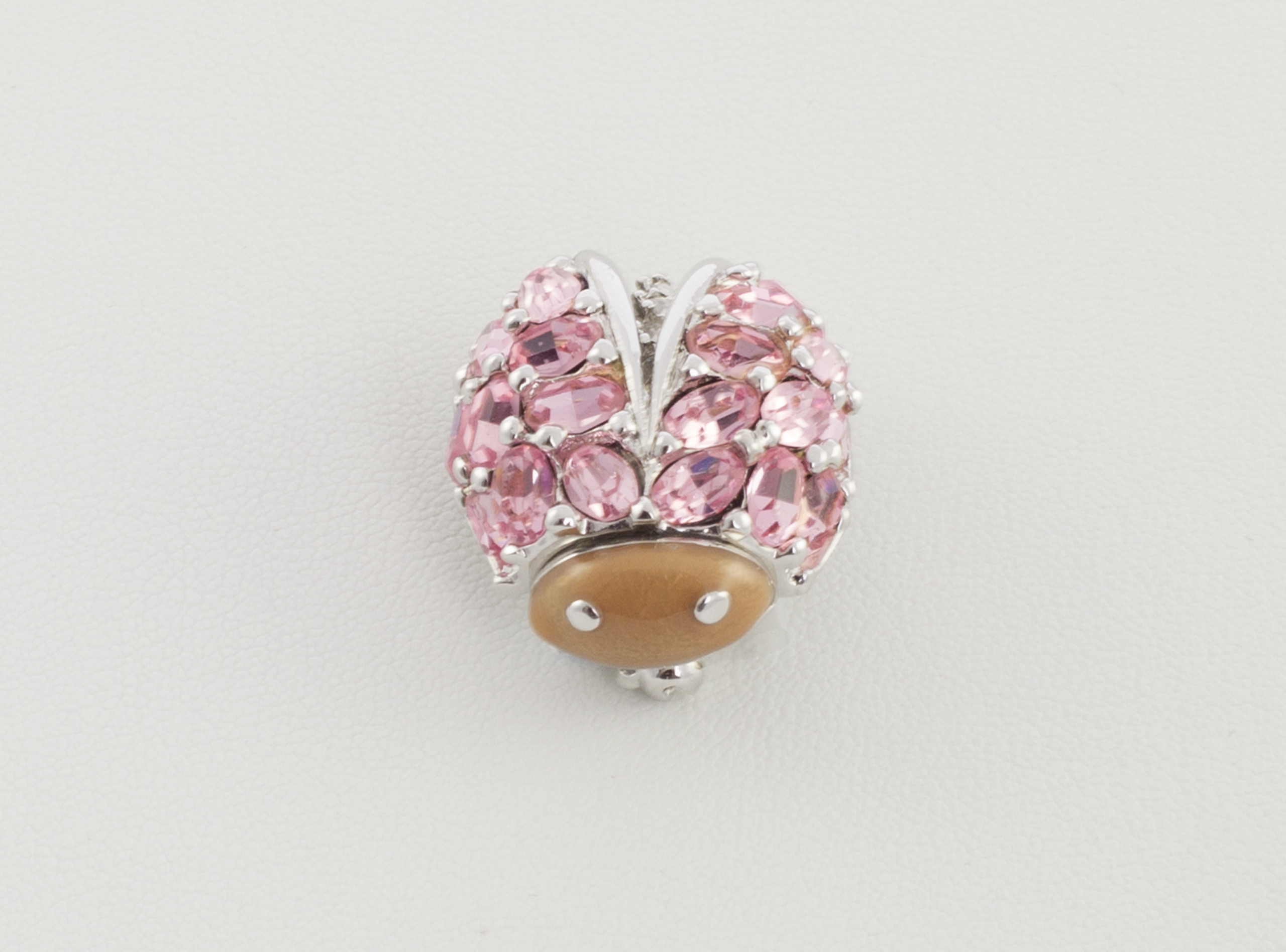 St. John Pink Crystals Ladybug Brooch