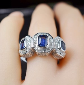 2.63ctw Diamond and Sapphire Anniversary Ring in 14K Gold, Retail $3,400