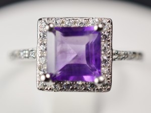 $699 Retail 925 Silver Amethyst and Cubic Zirconia Cocktail Ring