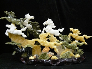 Eight Royal Horses Mountain, Made in 4,880 Carats of Real Multi-Color Jade, Retail $1,425