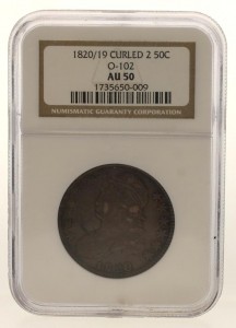 Overdate Capped Bust Silver Half Dollar, NGC AU-50