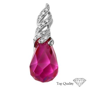 Raspberry Corundum with Diamond Pendant in 925 Silver, Retail $205