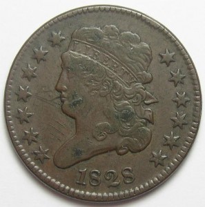 Scarce, Better Grade 1828 U.S. Half Cent, Only 606,000 Minted (Tough To Find)