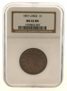 Scarce Date, Uncirculated 1857 Large Cent, NGC MS-62BN