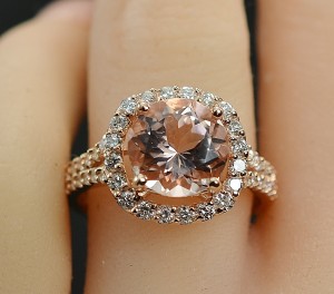 $2,499 Retail 3.32 Carats t.w. Diamond and Morganite Halo 14K Gold Diamonds on All Sides