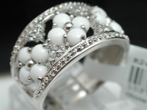$380 ColoreSG by LORENZO 925 Sterling Silver & 18k White Gold Genuine White Agate & White Topaz Ring