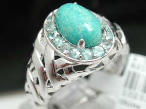 $530 ColoreSG by LORENZO 925 Sterling Silver & 18k White Gold Genuine Turquoise & Green Tourmaline Ring