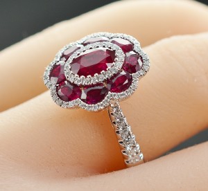 $6,399 Retail 3.32 Carats t.w. Diamond and Ruby Dinner ring 18K Gold Brand New 2nd Day Air Delivery