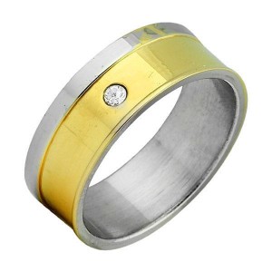 Brand New Two-Tone Stainless Steel Ring with Cubic Zirconia