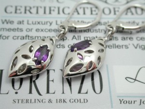 ColoreSG by LORENZO Amethyst Earrings in 925 Sterling Silver & 18K White Gold, Retail $650