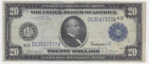 Scarce U.S. Large Size 1914 $20 Blue Seal Federal Reserve Note