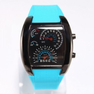 Fashionable Blue LED Light Steel Case Aviation Speedometer Analog Wrist Watch Light Blu